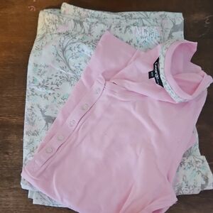 George Pink Top with Patterned Trim/PJ Set With Bottoms   Flannel/jersey Like